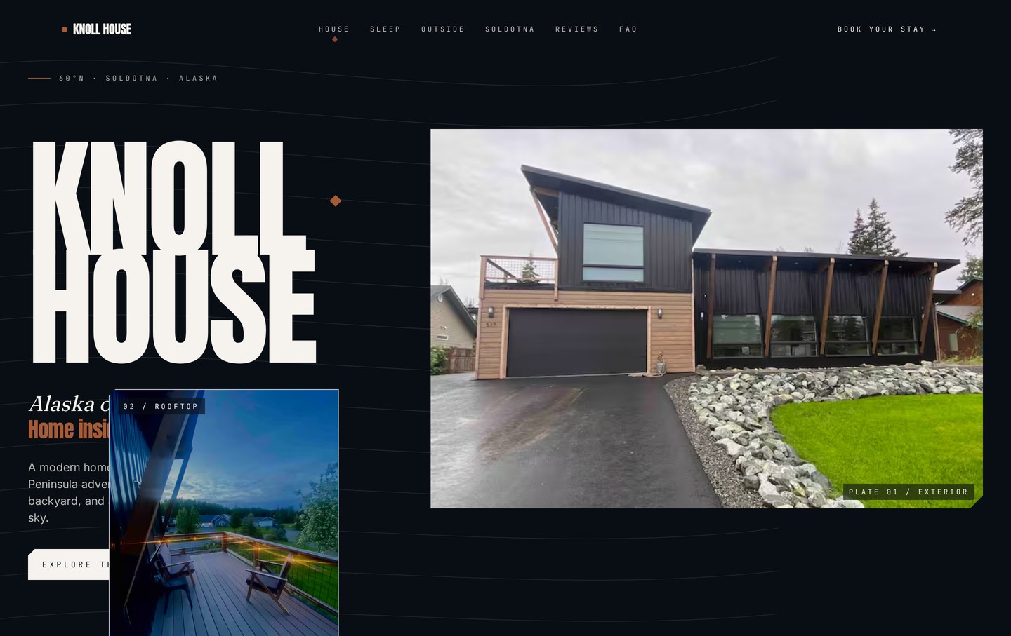 Custom Stay Story website designed for Knoll House in Soldotna, Alaska